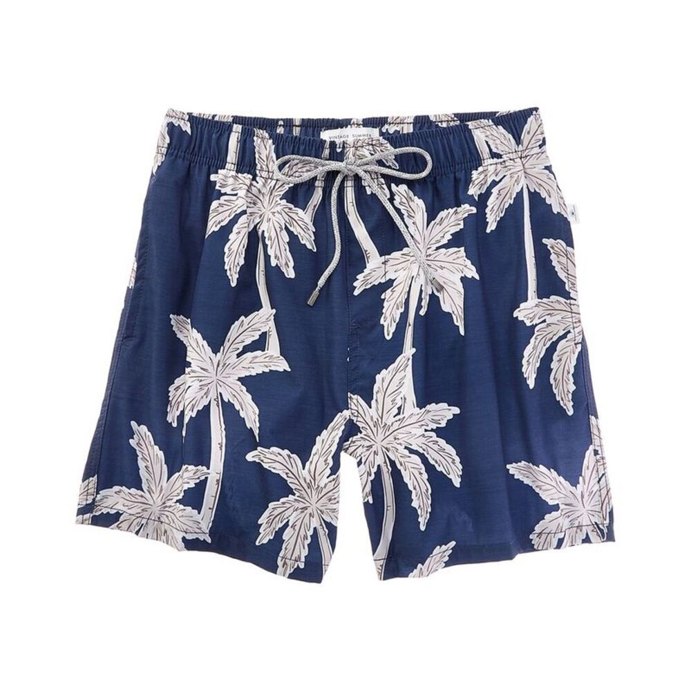 Vintage Summer Mens  Printed Swim Short, Navy